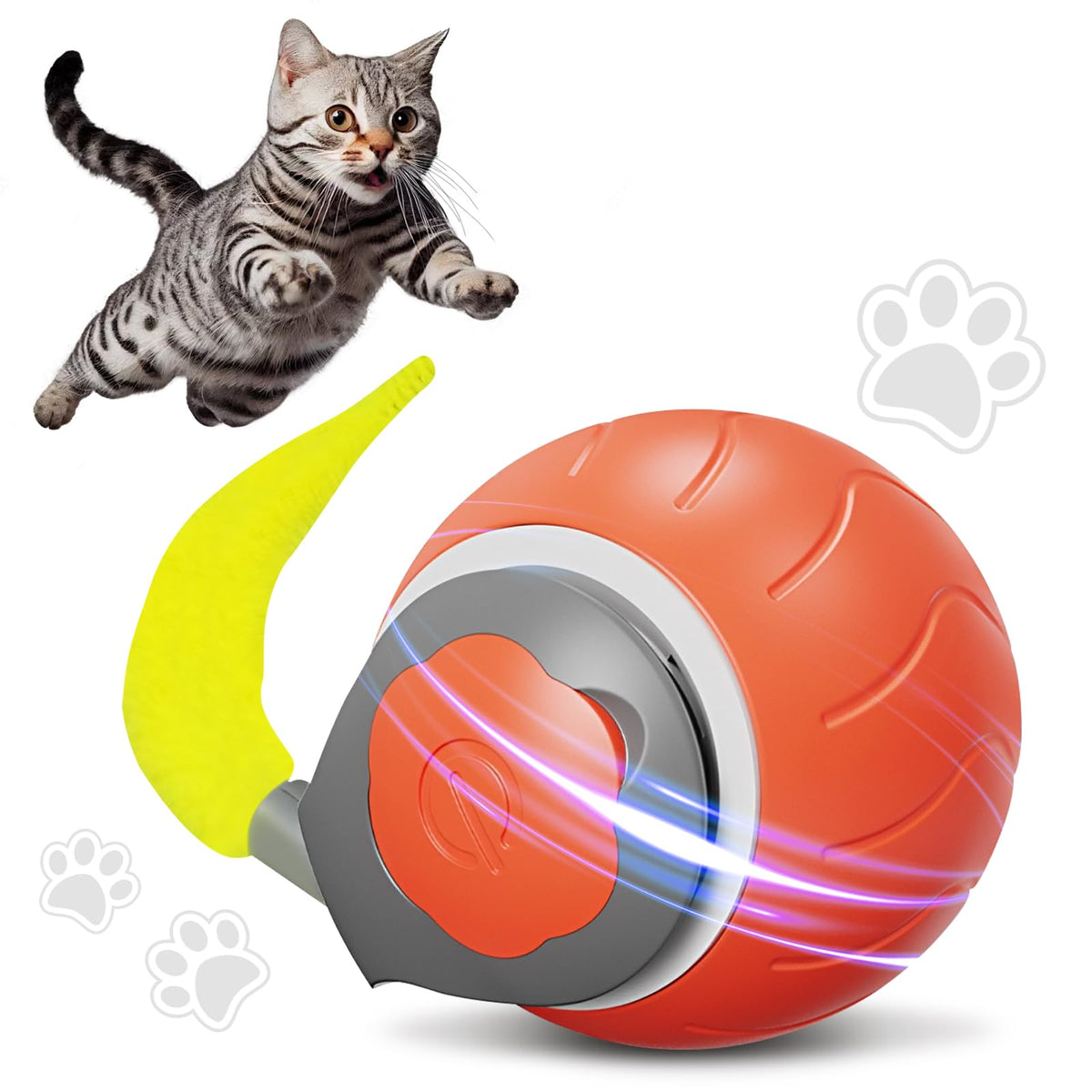 STDKDFW Speedy Tail 2.0,Speedy Tail Cat Toy,2024 New Automatic Moving Dog Cat Balls,USB Rechargeable Smart Cat Toy Ball,2-Level Adjustment Smart Interactive High-Speed ,Cat Toy Ball (Orange)