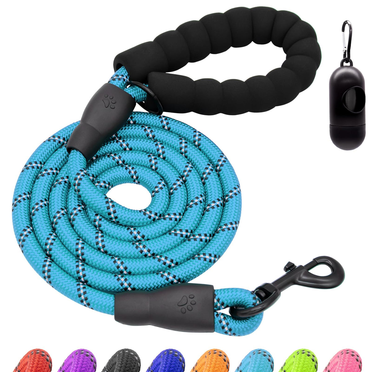 Hilkycton Dog Leash Heavy Duty 4/5/6FT Reflective Rope Dog Leash with Soft Padded Handle Strong Dog Leashes for Small Medium Large Breed Dogs with Poop Bag Holder 4*1/2 Light Blue