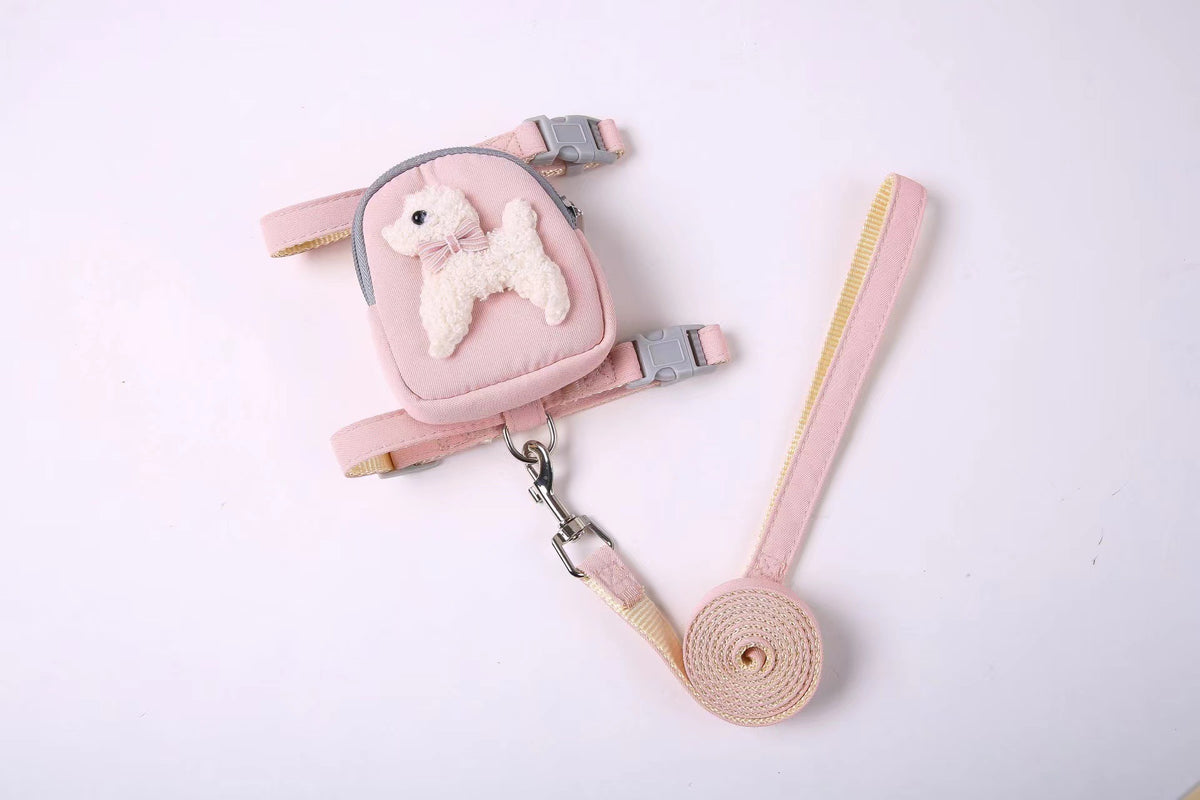 Pet Backpack with Teddy Bear and Traction Rope