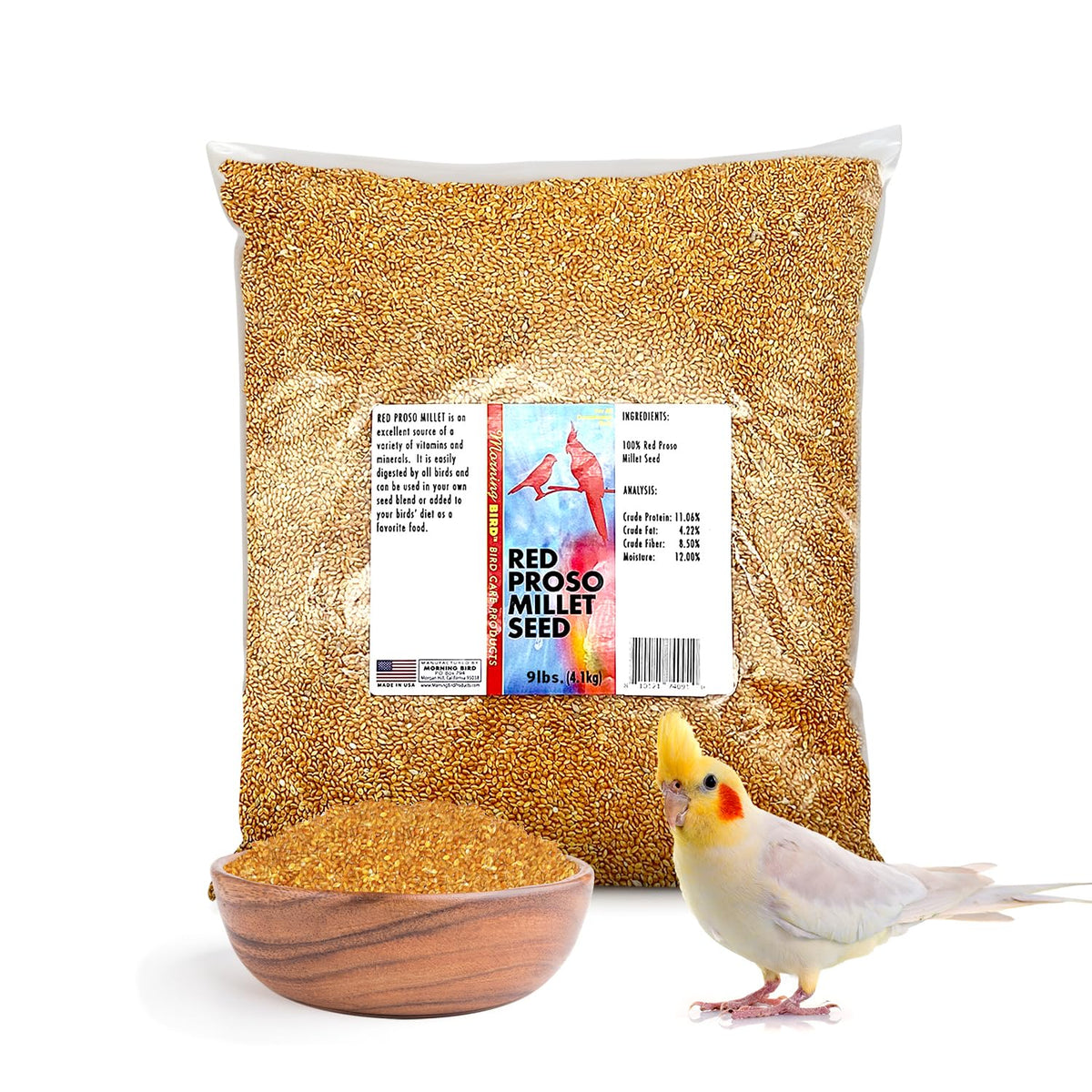 Morning Bird Red Proso Millet Bird Seed Bag – Healthy &amp; Nutritious Pet Bird Food is Ideal for Seed Eating Birds - Parakeets Finches Cockatiels 9 lbs
