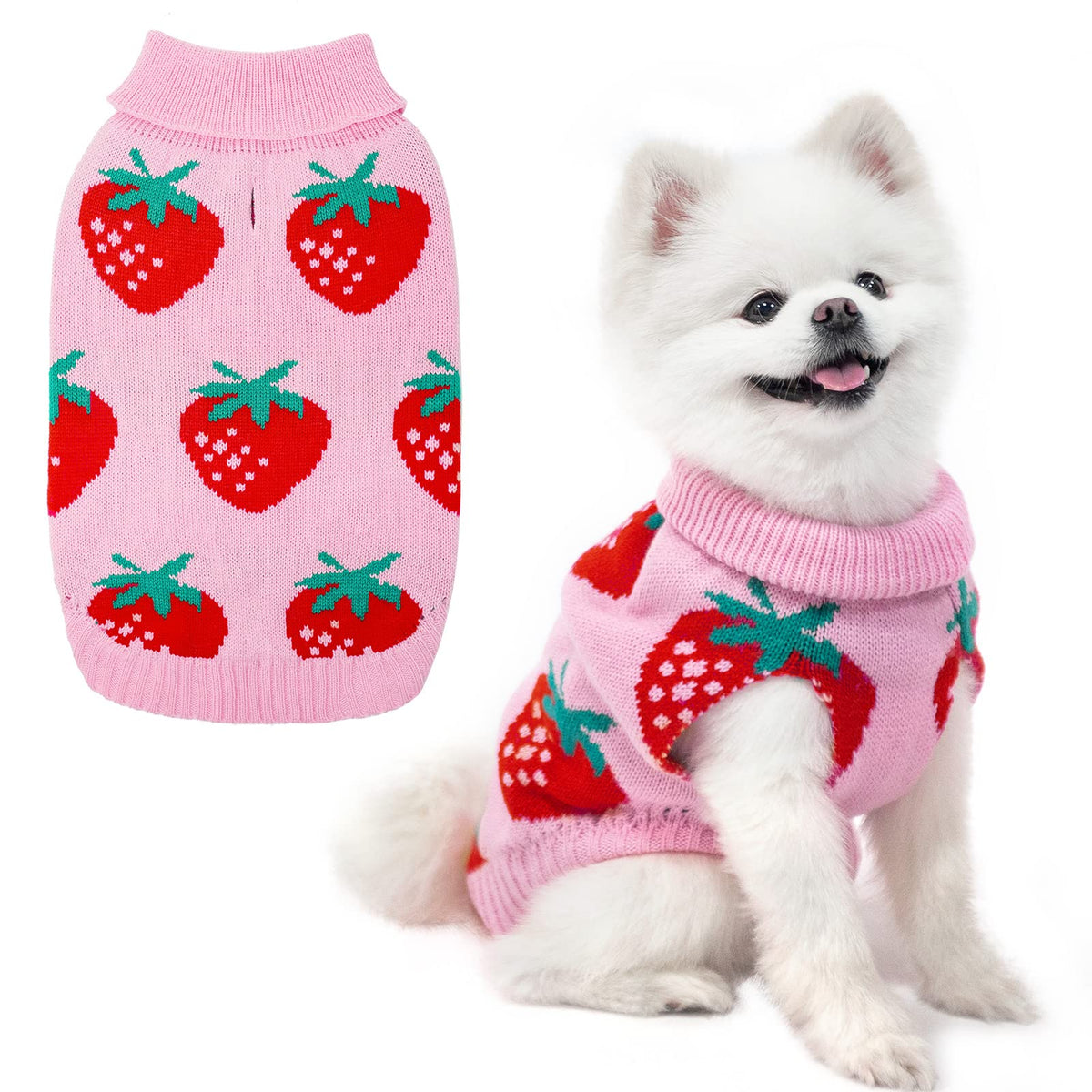 SCIROKKO Dog Sweaters for Small Dogs - Cute Girl Dog Clothes Knitwear Warm Puppy Winter Sweater Pink Strawberry