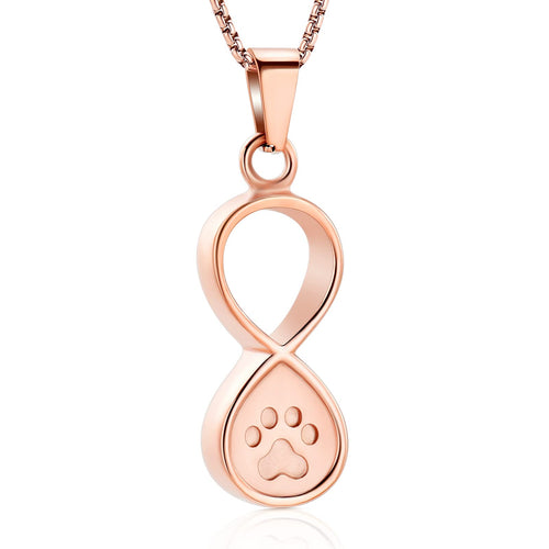 Oinsi Pet Paw Print Infinity Cremation Jewelry Dog/Cat Keepsake Pendant Memorial Urn Necklace For Ashes W/Filling Kits (Rose Gold)