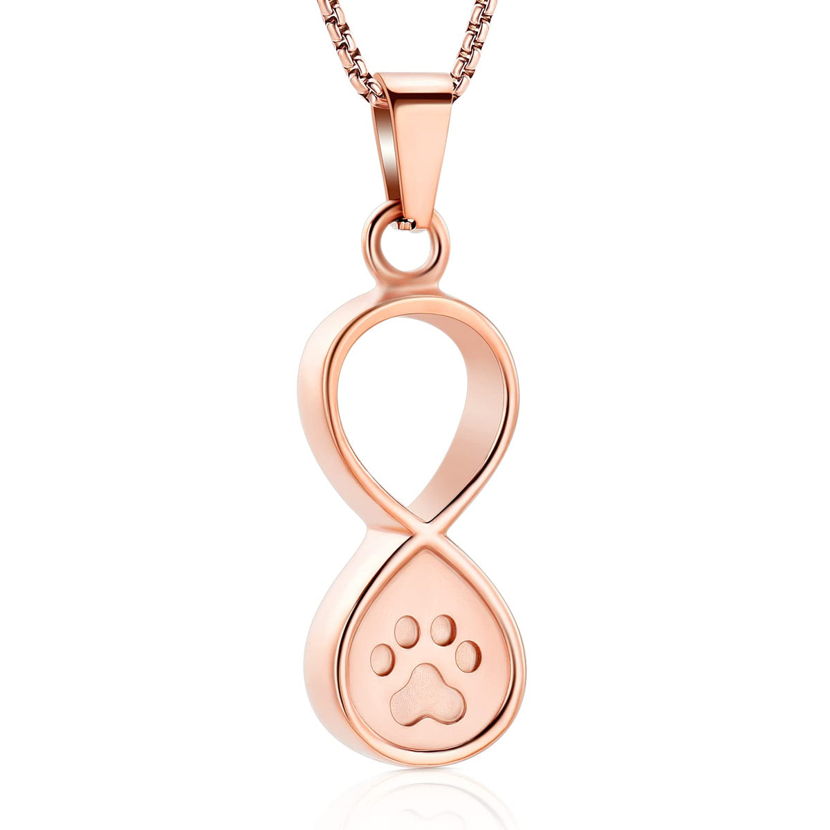 Oinsi Pet Paw Print Infinity Cremation Jewelry Dog/Cat Keepsake Pendant Memorial Urn Necklace For Ashes W/Filling Kits (Rose Gold)