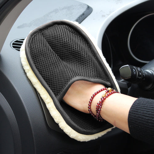 Faux Wool Double-sided Car Cleaning Gloves (1pc)