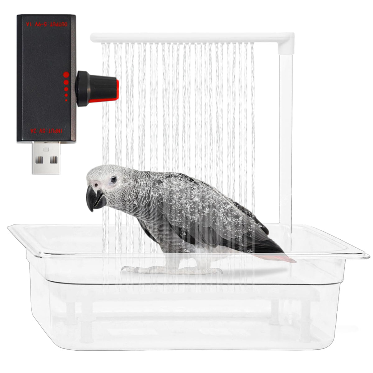 Parrot Bathtub USB Electric Large Bird Bathtub Shower with Water Pressure Controller Automatic Pet Bird Bath for Parakeet Cockatiel African Grey Cockatoo Bird Case Accessories Bird Toys